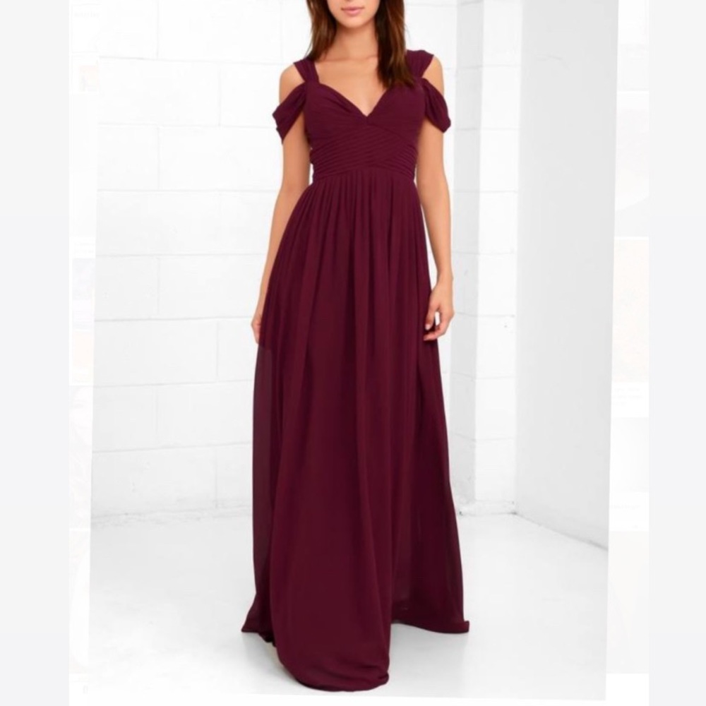 Burgundy off shoulder bridesmaid dress